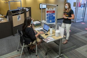 Student at the Welcome Center